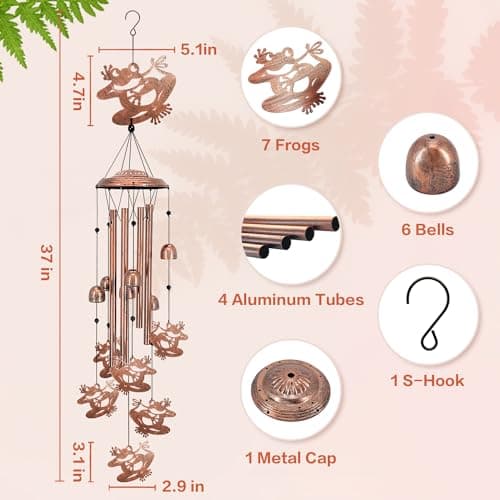 Frog Wind Chimes for Outside,Frog Gifts for Women/Men/Sympathy Memorial/Festival Birthday Gifts Metal windchimes Outdoors/Indoors,Patio,Garden Decor,Yard,Home Decor,Porch - Thumbnail 4
