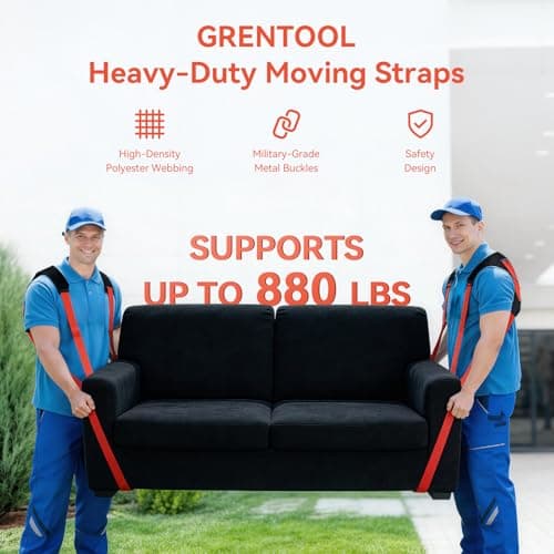 GRENTOOL Moving Straps for Lifting, Lifting Straps with Back Support for 2 Movers, Shoulder Moving System for Move & Carry Furniture Appliances Heavy Objects Up to 880lbs Safely, Efficiently - Thumbnail 2