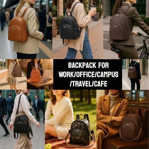Women's Genuine Leather Travel Backpack, 12.9 Inch Laptop Backpack with Anti-Theft Pocket, Durable Computer Bag for Work & Commuting, Coffee Brown - Thumbnail 2