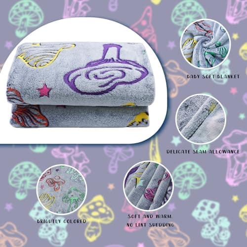 Gdindff Glow in The Dark Mushroom Blanket Easter, Mushroom Gifts for Women Girls, Easter Basket Stuffers for Kids Teens, Cute Cottagecore Mushrooms Room Decor, Soft Cozy Fleece Throw 50"x60" - Thumbnail 5