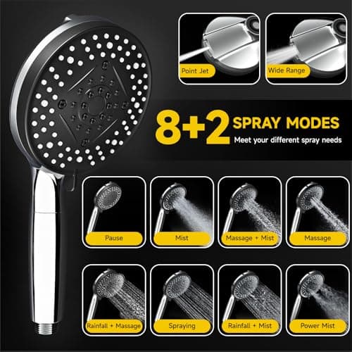 Magnetic Shower Head Effective Filtration with 10 Spray Handheld, 10" High Pressure Rainfall Shower Heads, Adjustable Extension Arm, Detachable Hand Held Showers Head Power Jets for Bathroom, Chrome - Thumbnail 3
