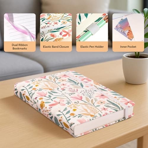 CAGIE Floral Lined Journal for Women – A5 Hardcover Leather Journal Notebook with 320 Pages, 100GSM Paper, College Ruled Notebook, Journaling Notebooks for Writing, Daily Notes - Thumbnail 4