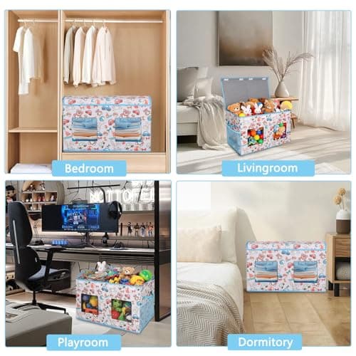 Legestori Large Stackable Storage Bins with Lids, Collapsible Sturdy Storage Organizer Boxes Bins Baskets, Foldable Closet Organizer Baskets for Home (Light Khaki, M) - Thumbnail 6