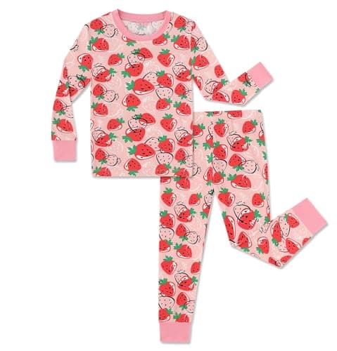 NewSeed So Soft Kids 2-Piece Viscose from Bamboo Outfit Set, Long Sleeve Top & Leggings, Cozy Base Layer for Boys & Girls (Strawberry, 4-5Y) - Image 1