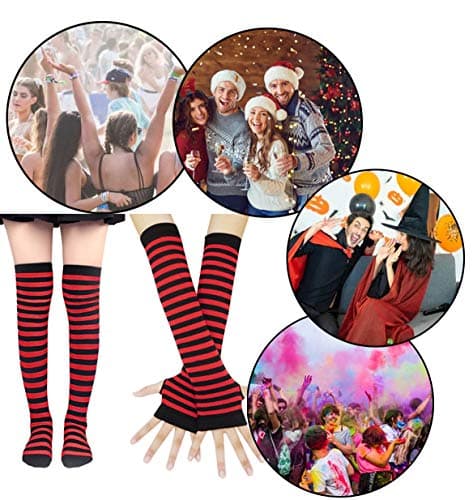 Bienvenu Colorful Rainbow Stripe Leggings Long Knit Gloves Socks Set Party Costume Accessory,Red - Thumbnail 5