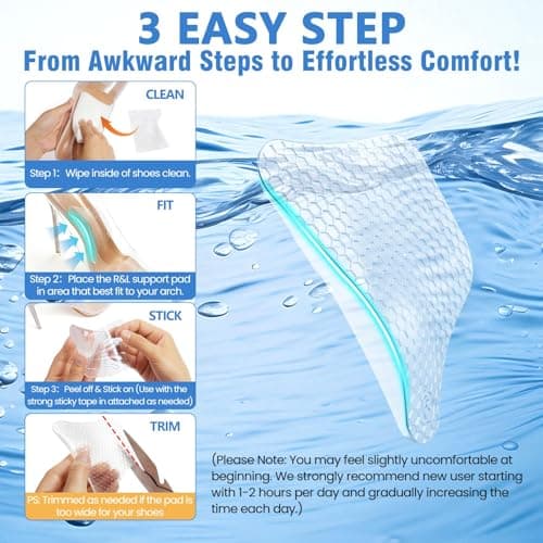 Plantar Fasciitis Relief Arch Support Insert Soft Gel Arch Pad Adhesive Orthotic Shoe Insole for Flat Feet & High Arch Support Cushions for Flats Sandals Trim to Fit - 2 Pairs - Thumbnail 5