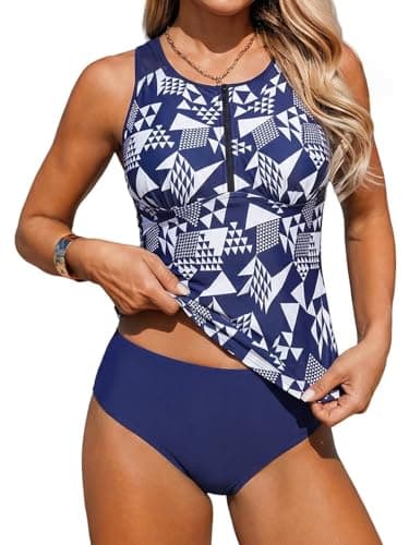 ZAFUL 2026 Tankini Swimsuits for Women, Sporty Two Piece Women Tankini Bathing Suits with High Waisted Bottom Modest Swimsuits Navy Cube XXL - Image 1