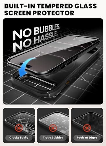 i-Blason All-in-One for iPhone 17 Air Case MagSafe with Stand, 360° Full-Body with Built-in 9H Glass Screen Protector, Camera Control, Ring Kickstand, Military-Grade Heavy Duty Protection, Black - Thumbnail 5