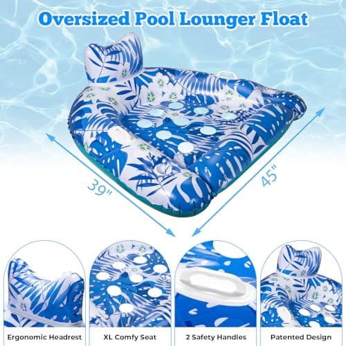 Ornnut XL Pool Floats, 3 Pack Inflatable Pool Floats Adult & Kids, Heavy Duty Pool Floats Chair with Cupholders & 2 Handles, Summer Pool Float Lounger Pool Floaties for Lakes Beach River Water Party - Thumbnail 3