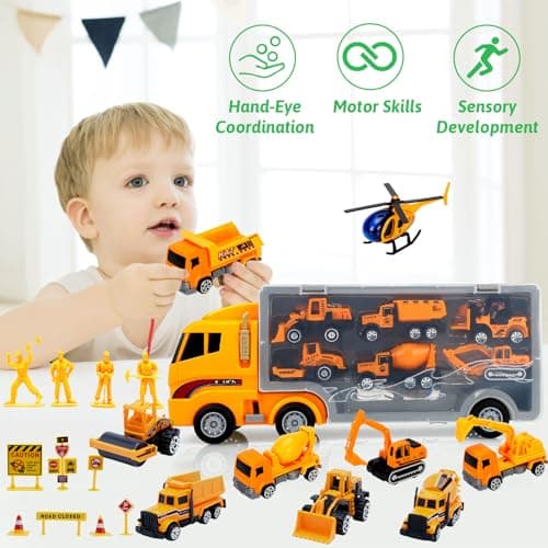 ALOTJOY Toys for Boys,13 Pcs Engineering Die-cast Construction Car Toddler Toys for 3 Year Old Boys Vehicles Gifts Kids Toys for Age 3 4 5 6 7 Year Old Kids - Thumbnail 2
