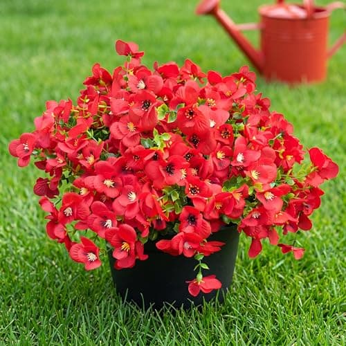 Vemander Artificial Flowers for Outdoor, UV Resistant Fake Silk Pansies Flowers, Realistic Faux Plants for Outside Indoor Porch Patio Window Box Planter Home Decor (16, Red) - Image 1