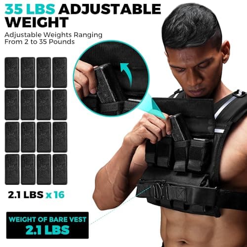 35lb/45lb Weighted Vest Men , Adjustable Rucking Vests for Walking with Reflective Stripe, 1.2" Ultra Thick Shoulder Padding Strength Training Workout Vest for Running GYM Home, Detachable Iron Weights - Thumbnail 6