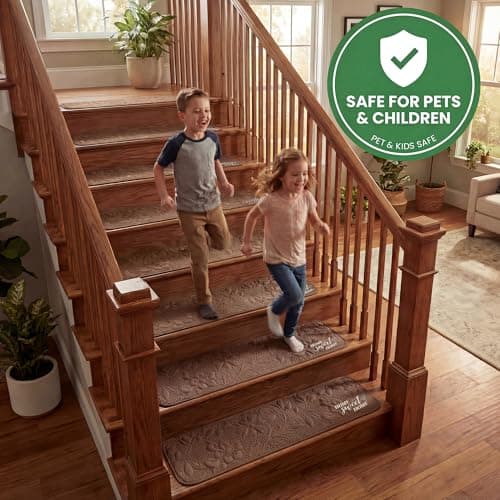 Ultra-Soft Knee-Friendly Stair Treads, 15-Pack - Plush Carpet Mats with Non-Slip Backing for Hardwood Steps, Machine Washable - Safe for Kids, Pets & Elderly (Brown, 8”x30”) - Thumbnail 5