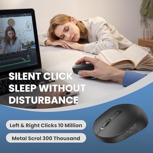 TECKNET Bluetooth Wireless Mouse, Bluetooth 5.2 & 2.4G USB-A Receiver, Compact & Portable, Silent Click, Ergonomic Symmetrical Design, 18-Month Battery, Adjustable DPI, Wide Compatibility - Black - Thumbnail 5