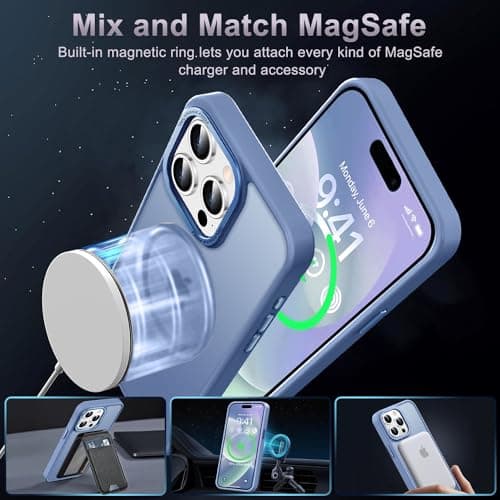 Newfuture Upgraded Magnetic for iPhone 15 Pro Max Case [Compatible with Magsafe] [Mil-Grade Protection], Pocket-Friendly, Slim Translucent Phone Case Cover for iPhone 15 Pro Max 6.7", Light Blue - Thumbnail 2