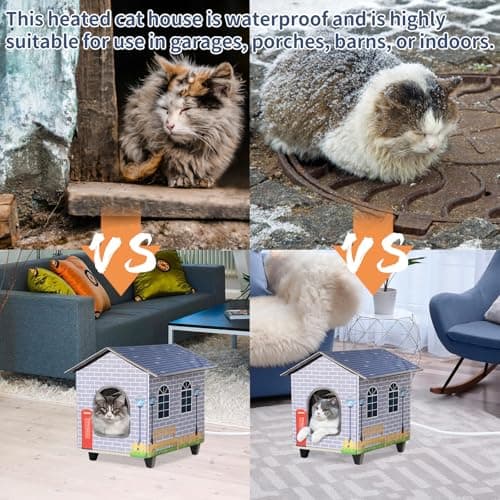 NAMOTEK Elevated Heated Cat Houses for Indoor/Outdoor Cats with Heated Cat Bed Waterproof， Insulated Providing Safe Feral Cats, Easy to Assemble Small(15" x 13" x18) - Thumbnail 5
