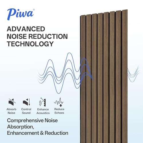 PIWA Wood Slat Acoustic Wall Panels, 4 Packs 92.9" x 11.8" Dark Walnut Soundproof Panel For Interior Wall Decor Noise Absorbing-3D Textured Wooden Panel Sound-Absorbing for Home, Office, Studio - Thumbnail 4