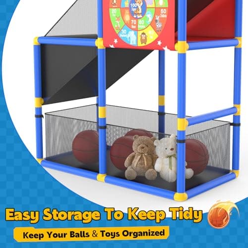 EagleStone 2-in-1 Kids Arcade Basketball Hoop with Dart Board,4 Balls Adjustable Height Basketball Toy Indoor Outdoor Carnival Games Gift for Boys Girls Toddlers Ages 3-6 Years Old,Pump Included - Thumbnail 3