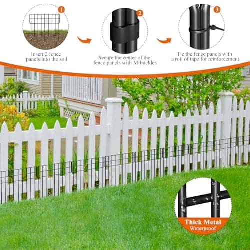 Promitop Decorative Garden Fence 10 Panels, 10.3 ft L x 16.81 in H No Dig Metal Border Fence for Flower Bed, Yard and Patio - Thumbnail 2
