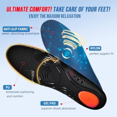 AOBEKOS Heavy Duty Plantar Fasciitis Insoles Men Women, 240lbs Ultimate Comfort High Arch Support Shoe Inserts, Work Boot Orthotic Insoles for Plantar Fasciitis, Flat Feet, Pronation and Heel Pain - Thumbnail 5