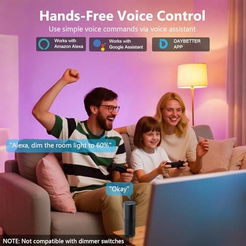 DAYBETTER Smart Light Bulbs, RGBCW Color Changing Smart Bulb Compatible with Alexa & Google Home,Preset Scene, Music Sync, A19 E26 2.4G WiFi Bluetooth Dimmable LED Bulbs, 60W Equivalent, 800LM, 6 Pack - Thumbnail 2
