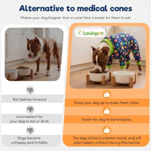 LovinPet Dog PJS Onesies for Medium Dogs, Blue Triangle Print, Post Surgery Shirt, UV Protection, Pet Anxiety Relief, Wound Care Onesie for Large Dog,Large - Thumbnail 6