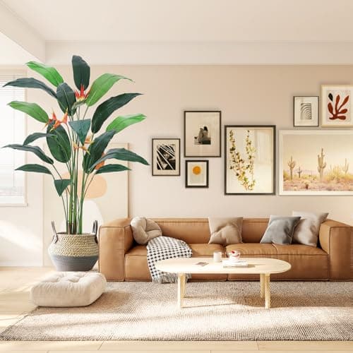 Artificial Bird of Paradise Plant 7 ft(84 in) Fake Palm Tree for Indoor Outdoor Modern Decor Faux Tree for Home Office Perfect Housewarming Gift with 17 Trunks Faux Leaves & 3 Flowers 2 Pack - Thumbnail 4