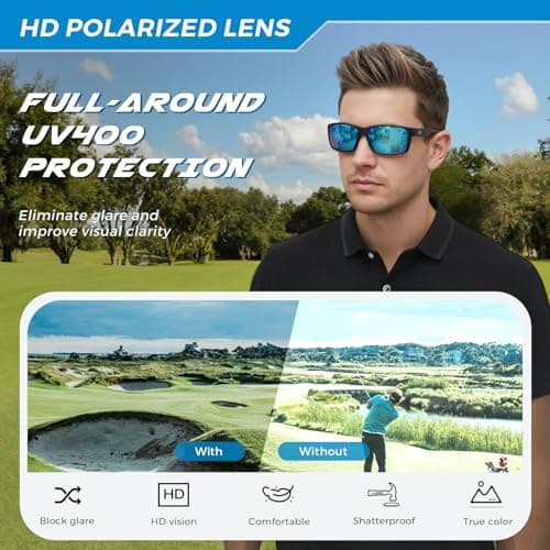 SUNGAIT Rectangle One-piece Sports Sunglasses for Men Blue Lightweight Wraparound Style for Fishing Running Driving (Sand black blue) - Thumbnail 3