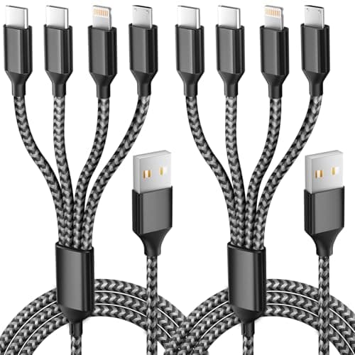 Multi Charging Cable 2Pack 5Ft,Dual Type-C Multiple Charger Cable Nylon Braided 4 in 1 Multi USB Charging Cord with IP/Type C/Micro USB Ports for Cell Phones/iPhone/Tablets/Samsung Galaxy & More - Image 1