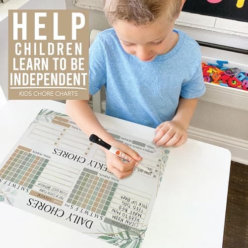 Hadley Designs Magnetic Chore Chart for Kids Multiple - Chores Board for Refrigerator, Dry Erase Task Chart for 2 Kids Daily Behavior, Family Weekly Planner for Teens and Adults, Greenery Chore Board - Thumbnail 3