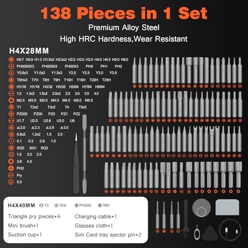 138-IN-1 Electric Screwdriver Set Cordless, Rechargeable Screw Driver with LED Light, 120 Precision Bits, Magnetic Storage Professional Home Repair Tool Kit for Electronics, Camera, Watch, PC RC - Thumbnail 4