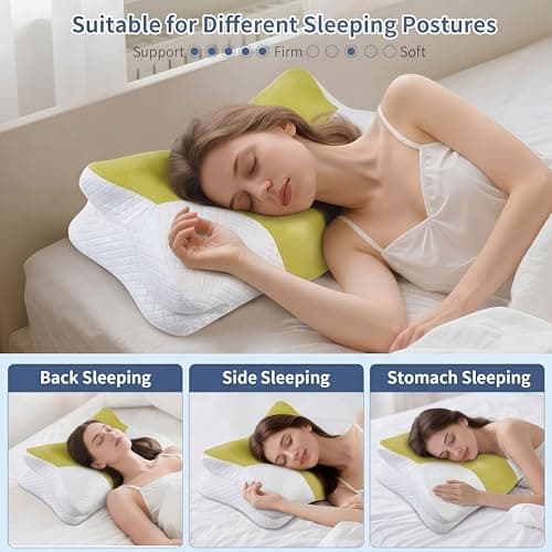Cervical Neck Pillow for Pain Relief - Ergonomic Cooling Neck Support Pillow,Orthopedic Contour Memory Foam Side Sleeper Pillows with Breathable Ice Silk Pillowcase for Side Back Stomach Sleeper - Thumbnail 6