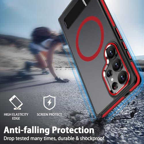 MALEWOLF Case for Samsung Galaxy S26 Ultra with Stand, Compatible with Magsafe, Mil-Grade Shockproof Protection & Non-Slip Matte Cover Phone Case for Galaxy S26 Ultra (Black/Red) - Thumbnail 6