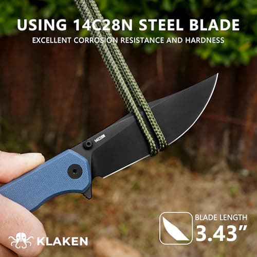 KLAKEN Pocket Knife, Swedish 14C28N Blade Pocket Folding Knife, G10 Handle Folding Pocket Knife for Camping, Hiking, Survival, Outdoor, EDC Clip Knives - Thumbnail 3