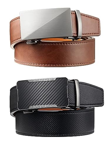 Zitahli Mens Belt Leather 2 Pack - Ratchet Belt for Men Dress Pant Shirt Oxfords,Micro Adjustable Brown Black Belt,Trim To Fit Size 28"-36" - Thumbnail 2