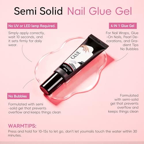 NKOGOK 20g Strong Semi Solid Nail Glue with 20g Nail Glue Remover, Press On Glue and Remover, 4 in 1 No Need UV Lamp, Quick Air Dry, Long Lasting, Strong-hold and Waterproof Bond for Manicure Home DIY - Thumbnail 3