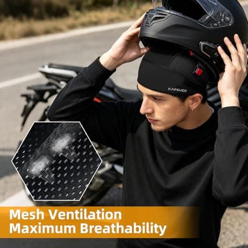 Sweat Band Hat-Mens Black Skull Cap, Motorcycle Helmet Liner for Football - Thumbnail 4