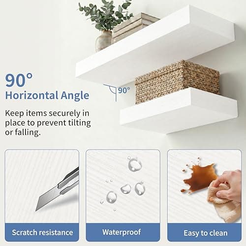 Mifurn Floating Shelves for Wall White Shelves Bathroom, Bedroom and Living Room, Wall Shelves & Book Shelf, Hanging Shelf, Modern Wooden Wall-Mounted Small Floating Shelf, 12x7x1.5 in, Set of 2 - Thumbnail 5
