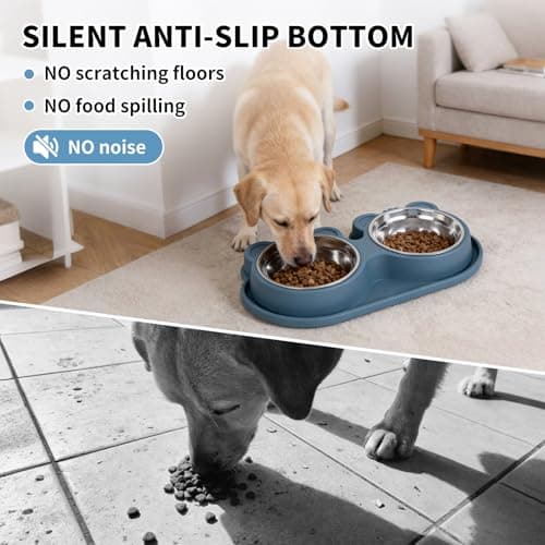 Stainless Steel Double Pet Bowls with Non-Slip Base, Detachable Dog Cat Food and Water Feeder Set, Anti-Spill & Easy to Clean Pet Feeding Bowls for Small Dogs & Cats - Thumbnail 4