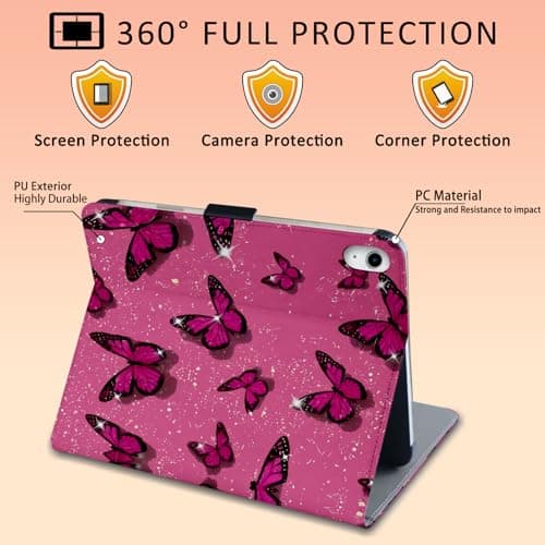 TTJHGYQO for iPad (A16) 11th Generation 11-inch 2025, iPad 10th Generation 10.9-inch 2022with Pencil Holder, Protective with Soft TPU Back,Support Auto Sleep/Wake (Butterfly) - Thumbnail 5