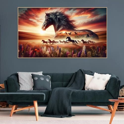 ijbnhd Large Diamond Painting, Horse Large Diamond Art Kits for Adults, Full Drill Round Big Diamond Painting, DIY Gem Art and Crafts for Home Wall Decor Gift 27.5 X 15.7inch - Thumbnail 3