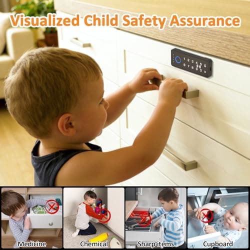 Bestkid Childproof Smart Cabinet Lock with Fingerprint and Passcode, Liquor File Cupboard Drawer Lock RFID NFC APP Control Black Horizontal - Thumbnail 2
