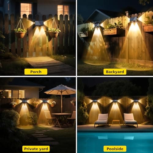 T-SUN Solar Fence Lights, 6 Pack Fence Lights Solar Powered 3000K Warm White, IP65 Waterproof Solar Wall Light Outdoor for Yard Step Patio Railing Pool Porch - Thumbnail 6
