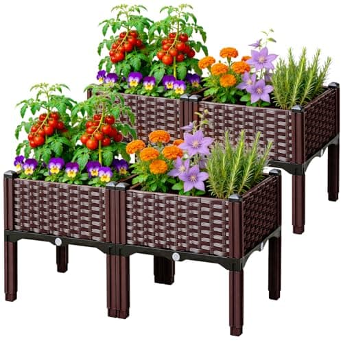 SUPCLUB 4 Sets Raised Garden Bed with Legs 63x15.8x14.6in Patio Elevated Flower Bed Plant Vegetable Boxes Stand for Indoor Outdoor Plant Fence Balcony Yard - Image 1