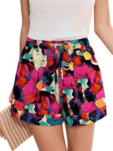 Heymoments Women's Wide Leg Shorts Lightweight Multicolored X-Large High Waisted Flowy DressyLoose Fit Summer Ladies Cute Beach Trousers with Pockets - Image 1