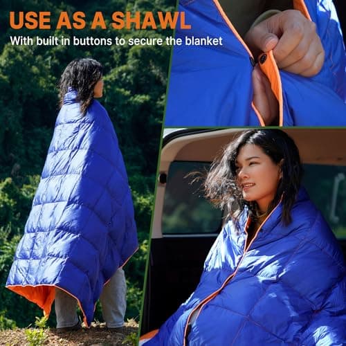Gaialoop Down Puffy Blanket for Car Camping Outdoor Travel Backpacking, Duck Down Lightweight Portable Soft Warm Cozy Camping Blanket Quilt, 53"x78", Lake Blue - Thumbnail 6