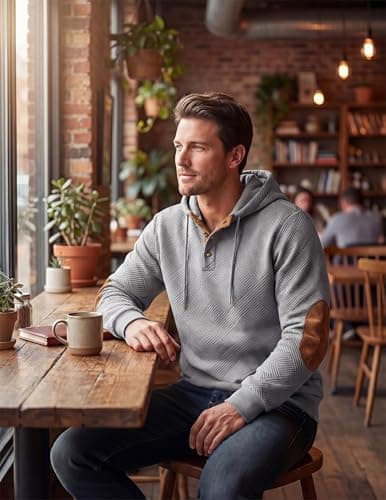 JMIERR Mens Fashion Hoodies Casual Cotton Long Sleeve Half Button Pullover Hooded Sweatshirts for men Oversized Hoodie, 2XL, Grey - Thumbnail 4
