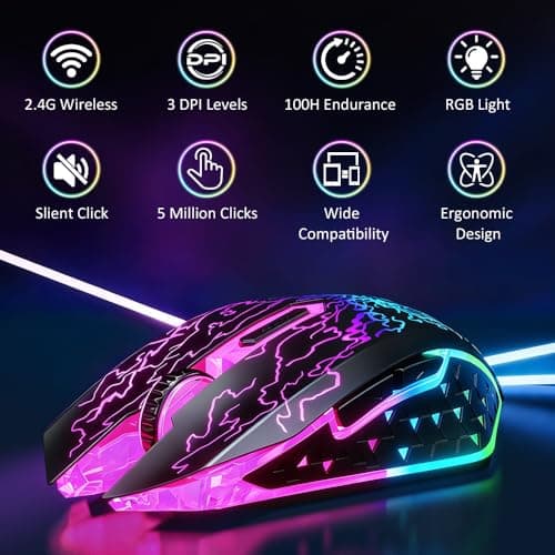 VersionTECH. Wireless Gaming Mouse, Rechargeable Computer Mouse Mice with Colorful LED Lights, Silent Click, 2.4G USB Nano Receiver, 3 Level DPI for PC Gamer Laptop Desktop Chromebook Mac-Black - Thumbnail 2