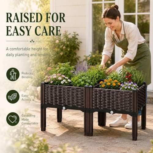 SUPCLUB Raised Garden Bed with Legs 15.8x15.8x14.6in Patio Elevated Flower Bed Plant Vegetable Boxes Stand for Indoor Outdoor Plant Fence Balcony Yard - Thumbnail 6