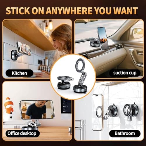 Obmnor Vacuum Magnetic Car Phone Mount for MagSafe, 360° Adjustable Ball Joint, Strong Suction Cup Windshield Phone Holder with Aluminum Alloy Telescopic Arm - Thumbnail 6